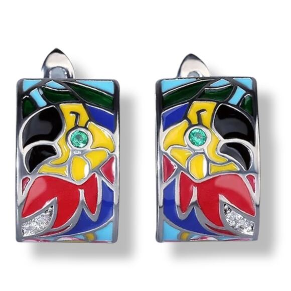 Silver Parrot Multicolor Enamel Ring and Pierced Earrings Set Ring - Picture 3 of 5